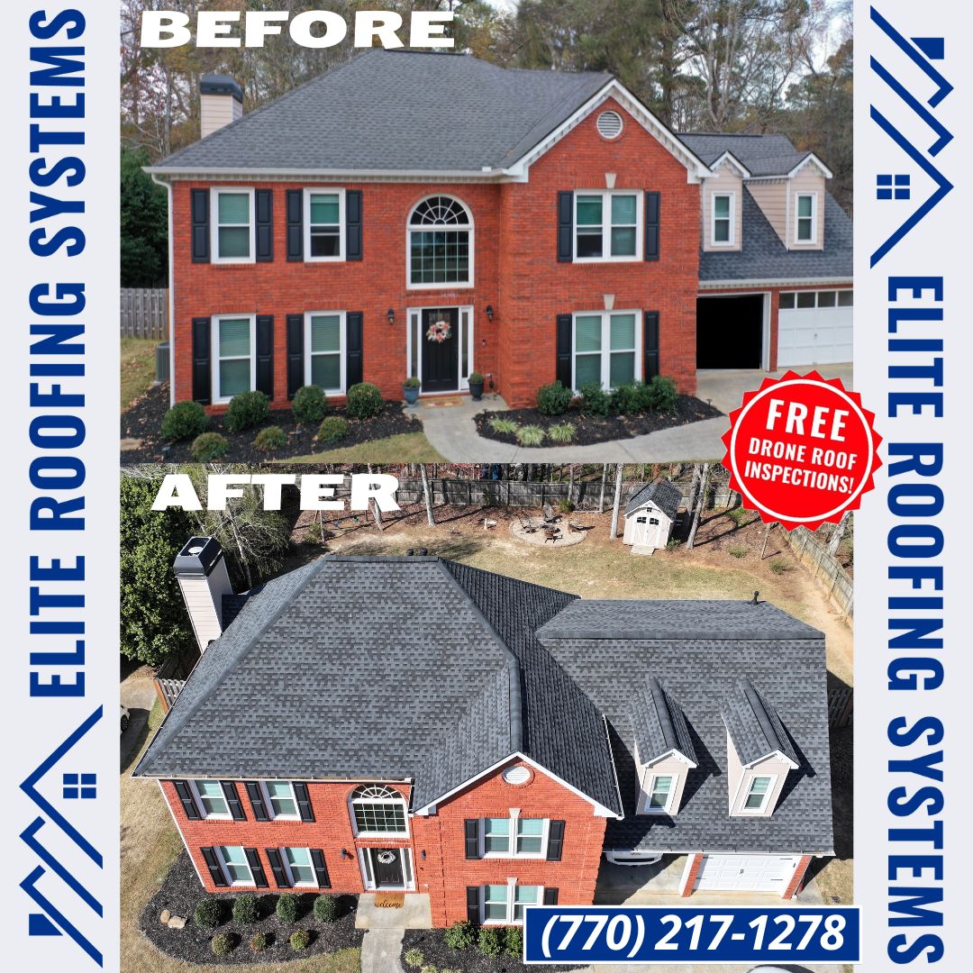 Elite Roofing Systems Upgrades Dunwoody Home with GAF's Timberline HDZ Architectual Charcoal Black Shingles 